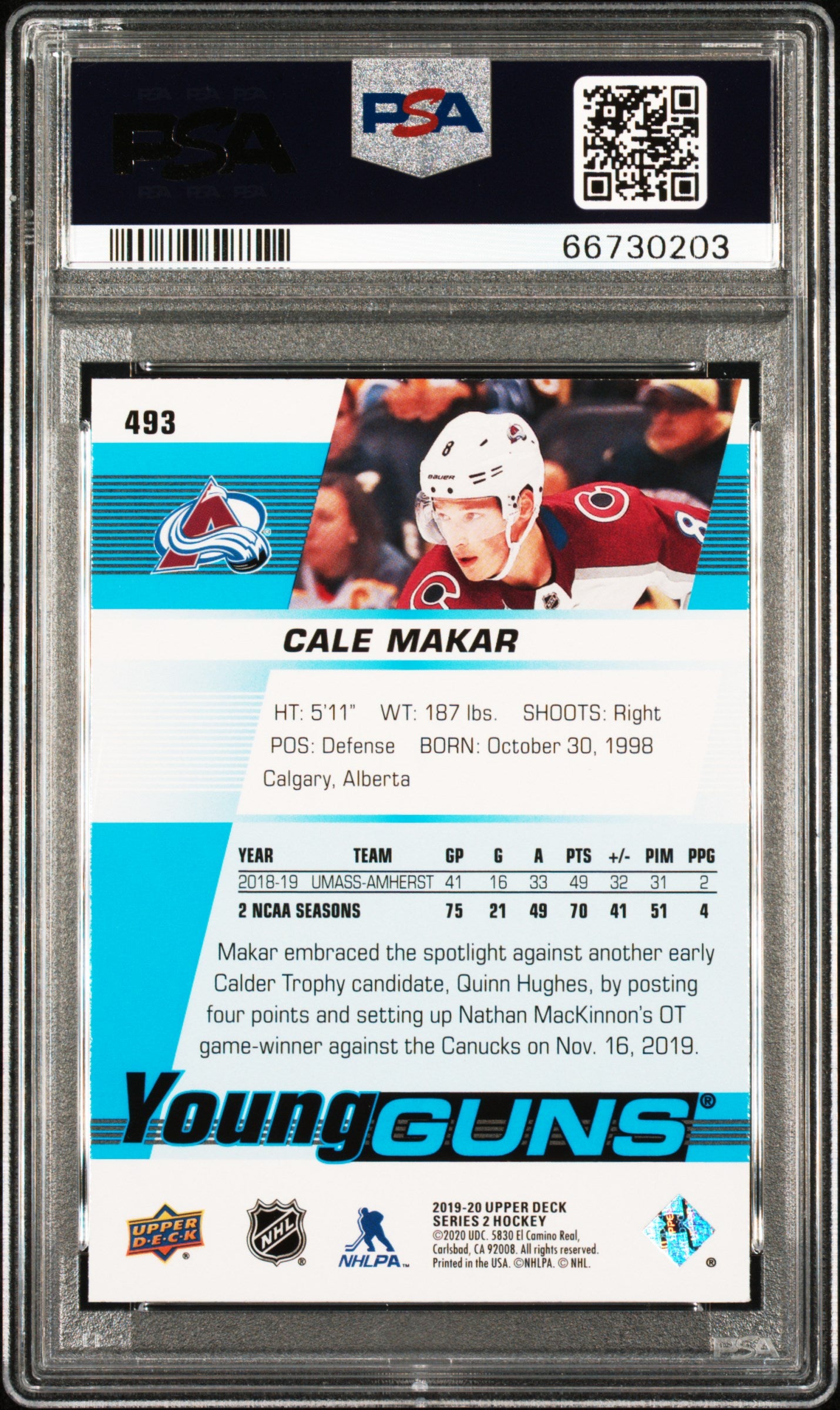 2019 Upper Deck Cale Makar 9 PSA #493