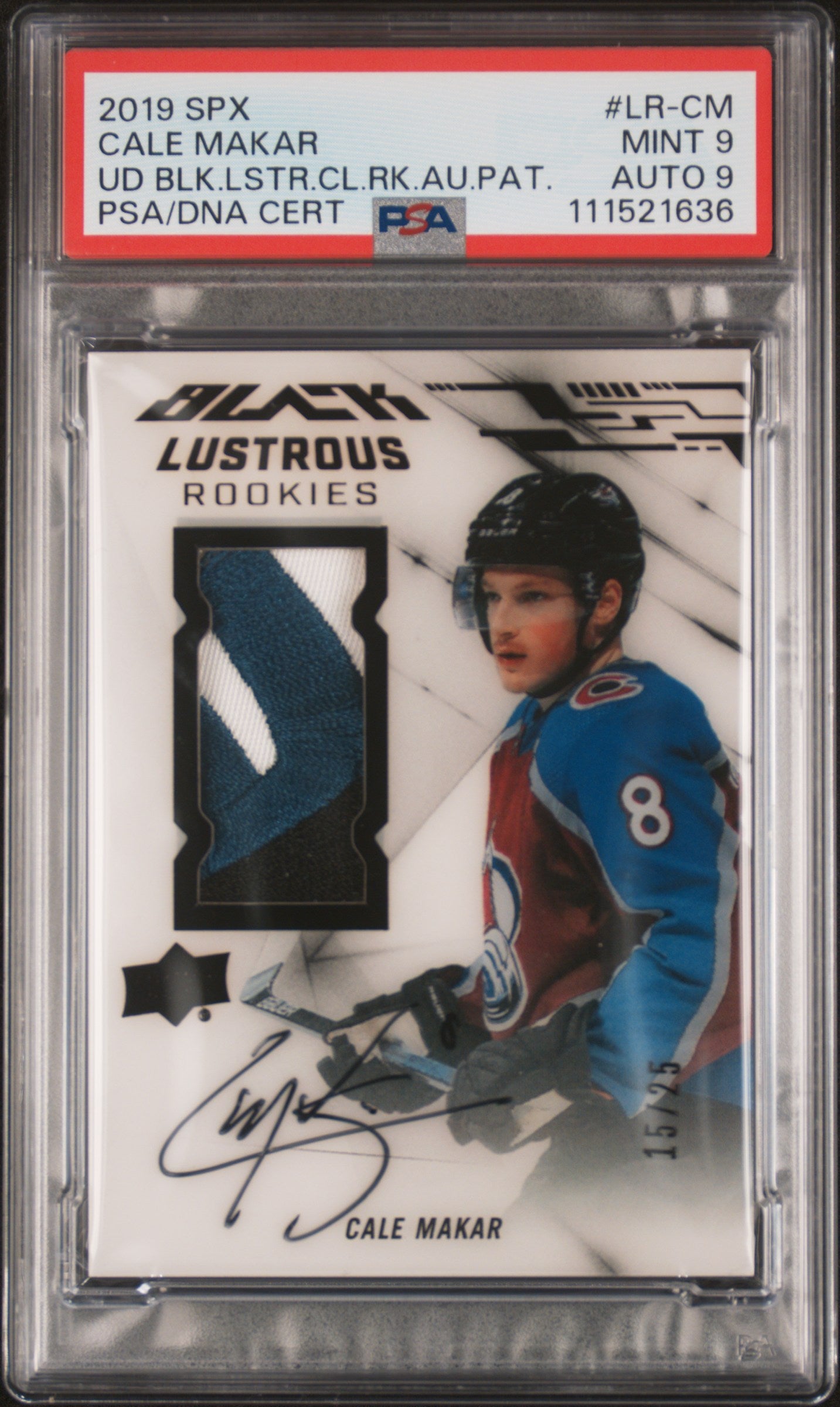 2019 Spx Ud Black Lustrous Clarity Rookie Auto Patch Cale Makar 9 PSA #LR-CM