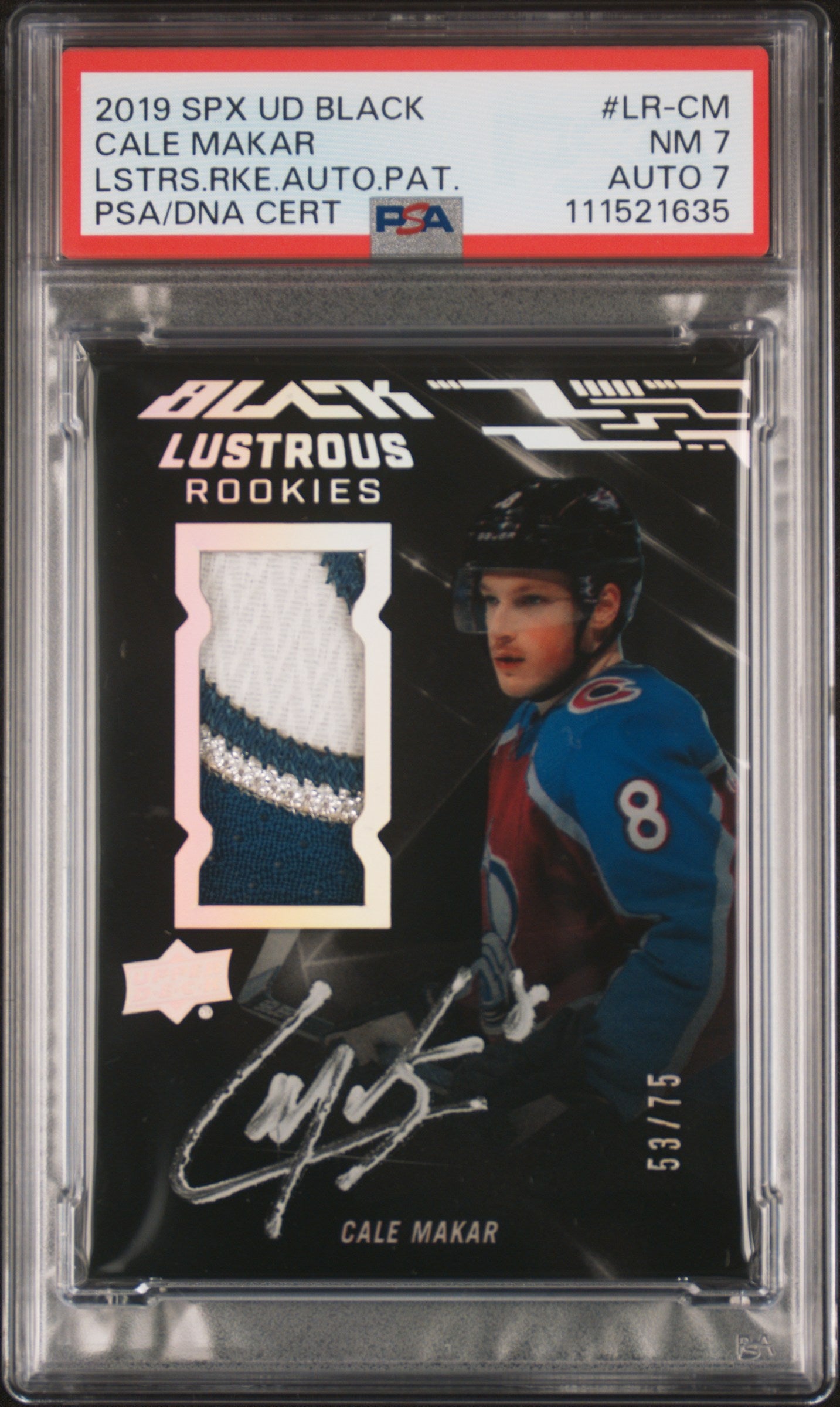 2019 Spx Ud Black Lustrous Rookie Auto Patch Cale Makar 7 Auto PSA #LR-CM