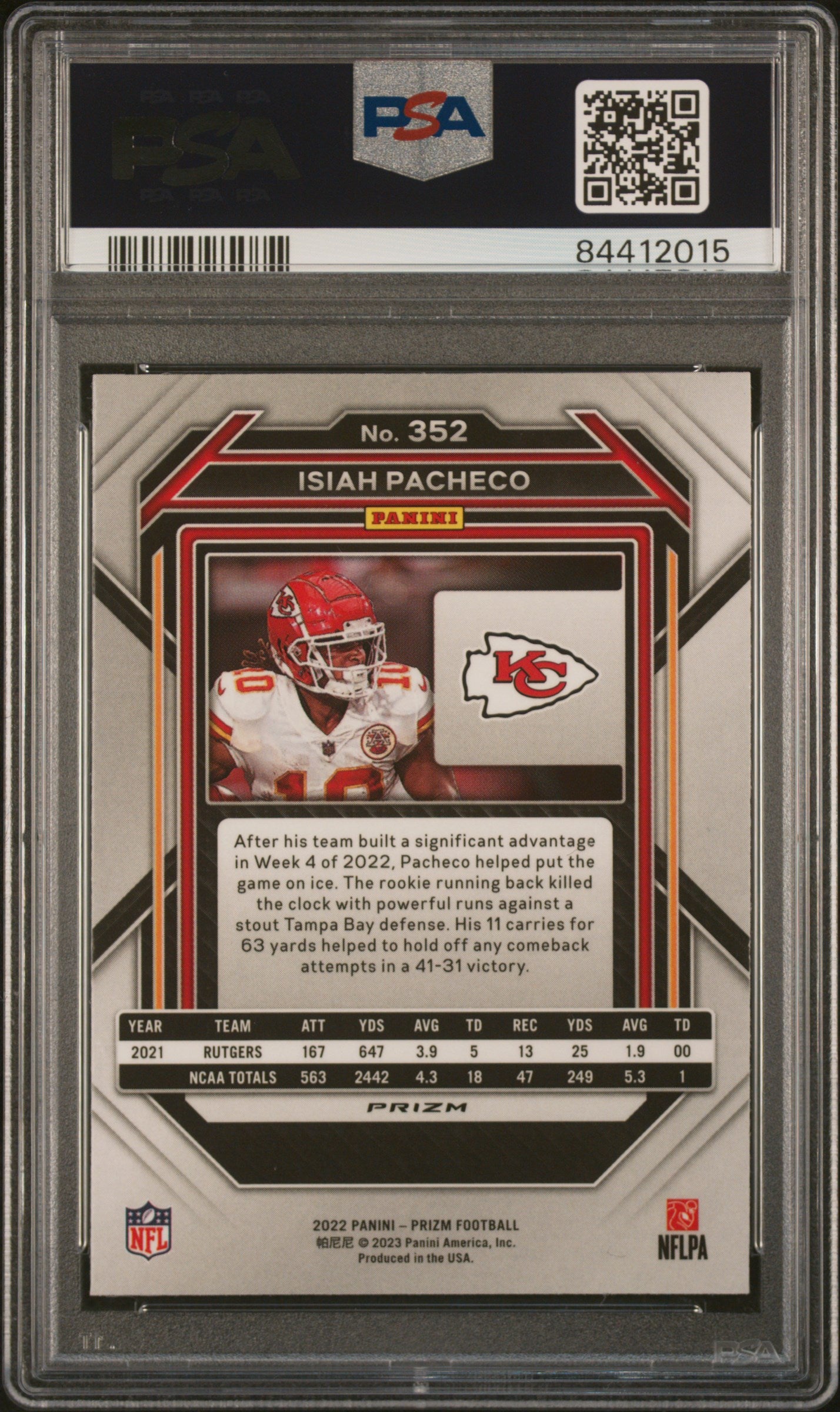 2022 Panini Prizm Red/White/Blue Isiah Pacheco 10 PSA #352