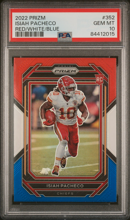 2022 Panini Prizm Red/White/Blue Isiah Pacheco 10 PSA #352
