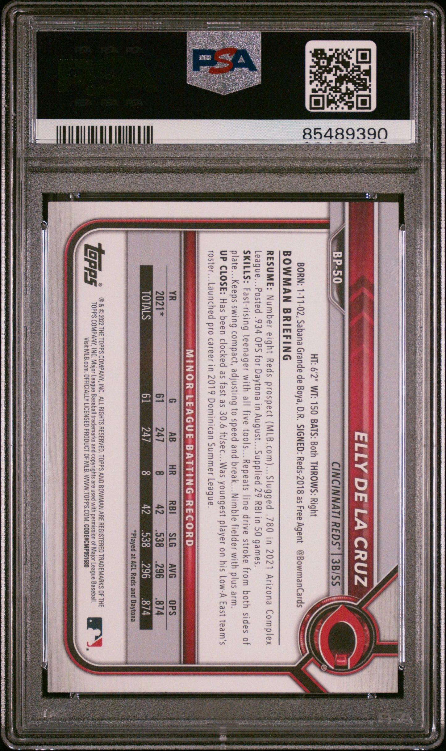 2022 Bowman Paper Prospects Paper Prospects Elly De La Cruz 10 PSA #BP50