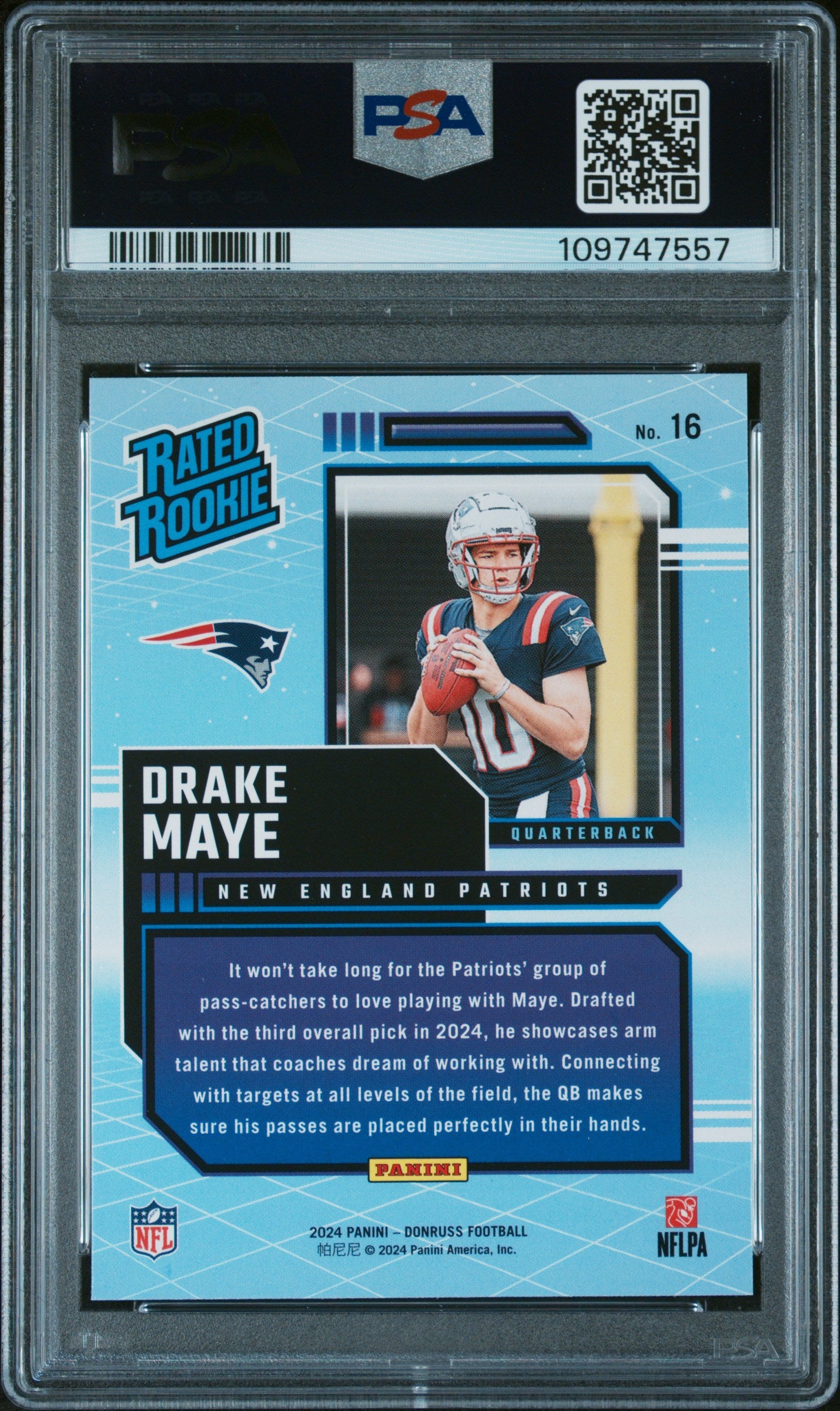 2024 Panini Donruss Rated Rookies Retro Drake Maye 9 PSA #16