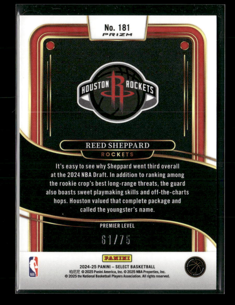Reed Sheppard 2024-25 Panini Select Blue Wave /#75 Rookie #181