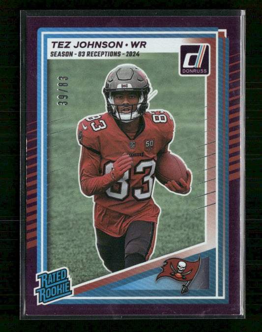 Tez Johnson 2025 Donruss Rated Rookie  Purple #/83 #313