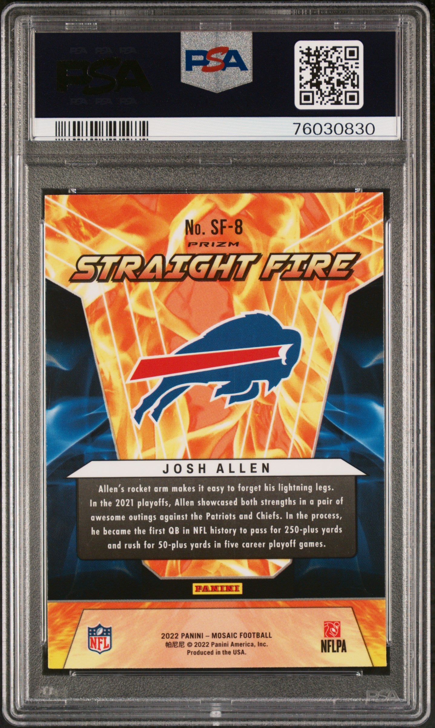 2022 Panini Mosaic Straight Fire Straight Fire-Silver Josh Allen 8 PSA #SF8