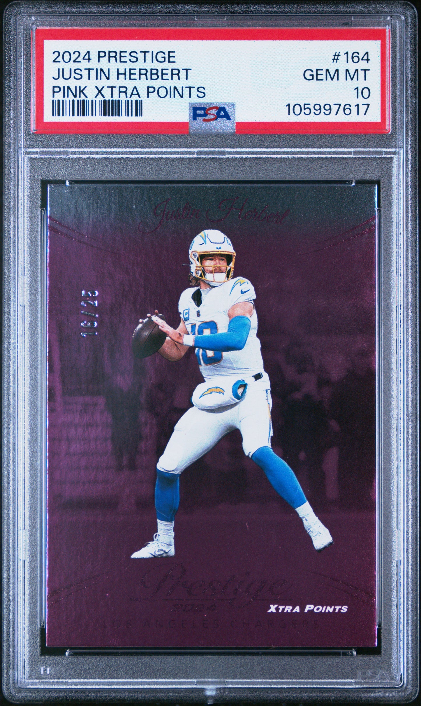 2024 Panini Prestige Pink Xtra Points Justin Herbert 10 PSA #164
