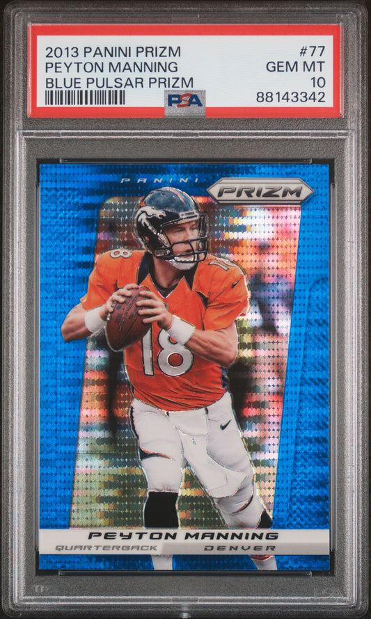 2013 Panini Prizm Blue Pulsar Prizm Peyton Manning 10 PSA #77