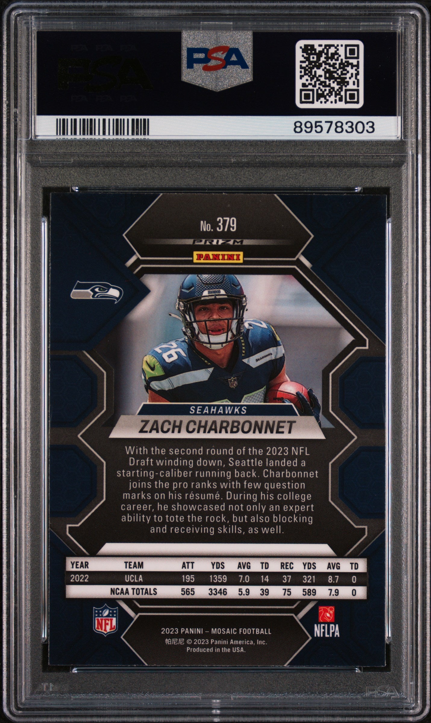 2023 Panini Mosaic Camo Red Zach Charbonnet 10 PSA #379