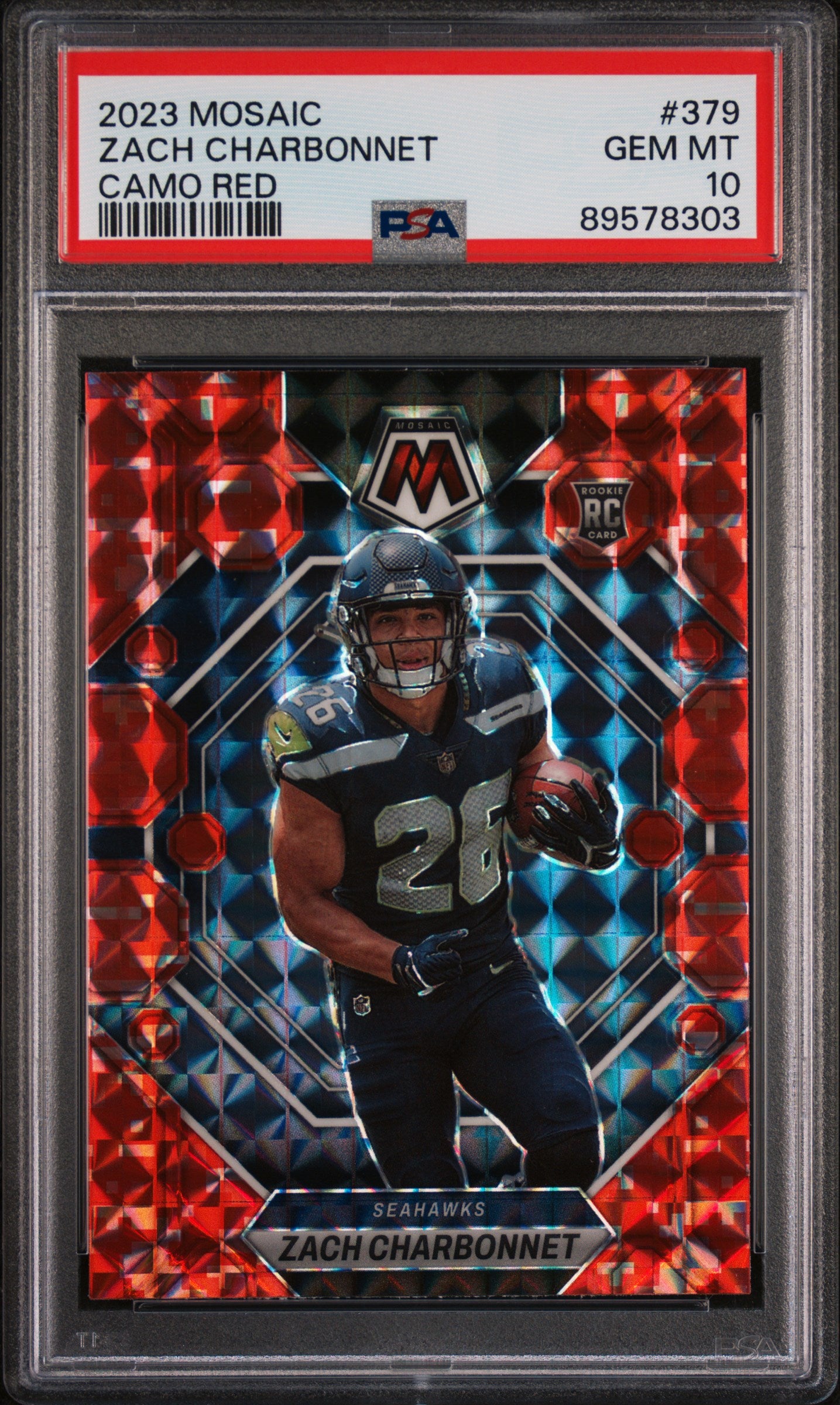 2023 Panini Mosaic Camo Red Zach Charbonnet 10 PSA #379