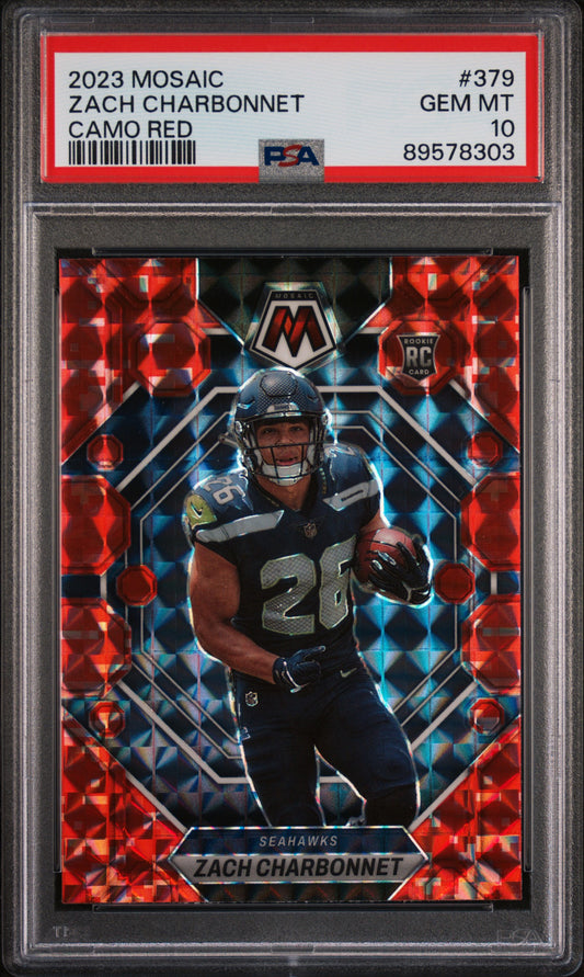 2023 Panini Mosaic Camo Red Zach Charbonnet 10 PSA #379