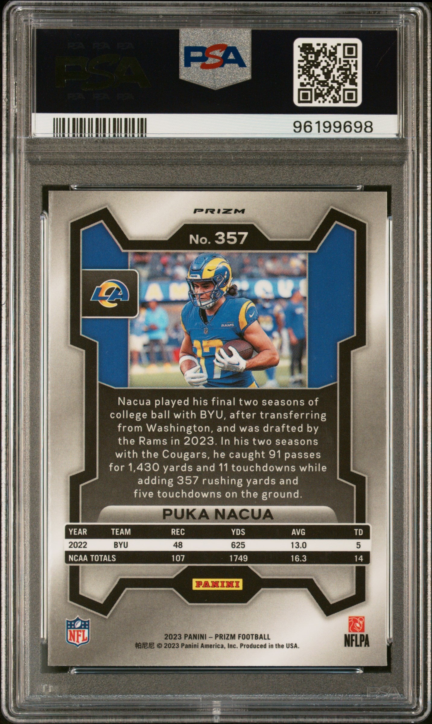 2023 Panini Prizm Neon Green Pulsar Puka Nacua 9 PSA #357