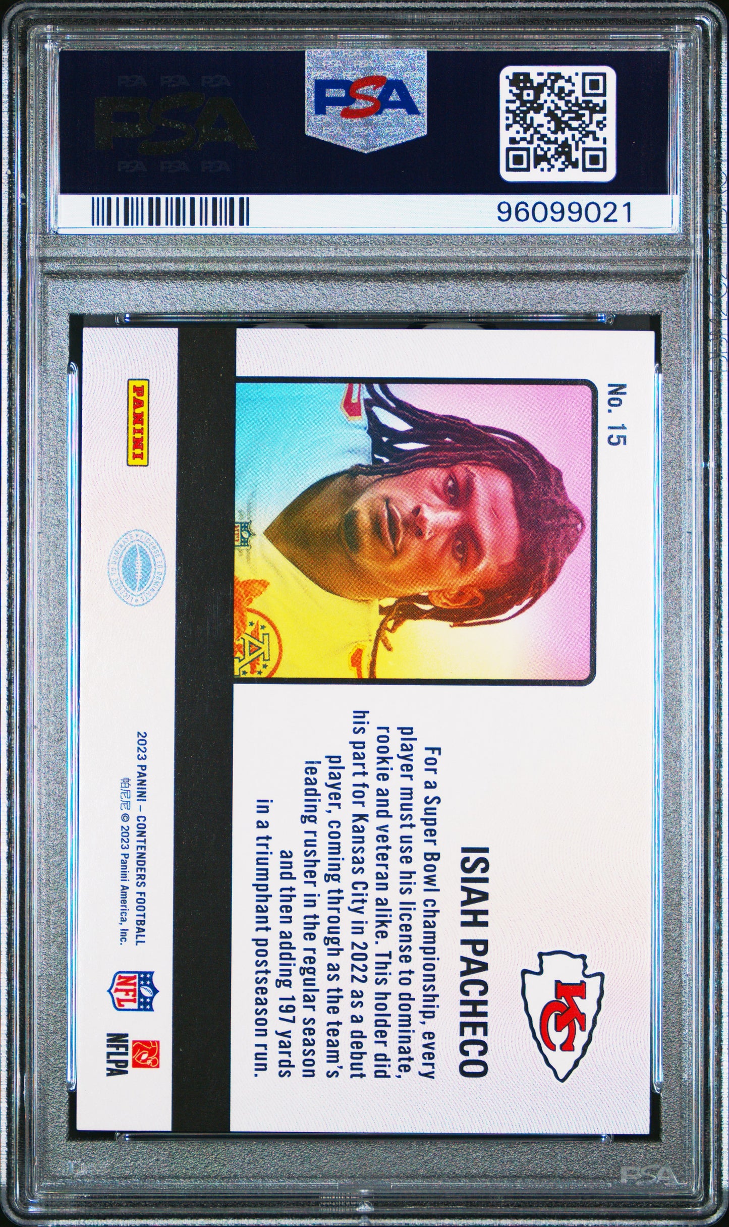 2023 Panini Contenders License To Dominate Isiah Pacheco 9 PSA #15