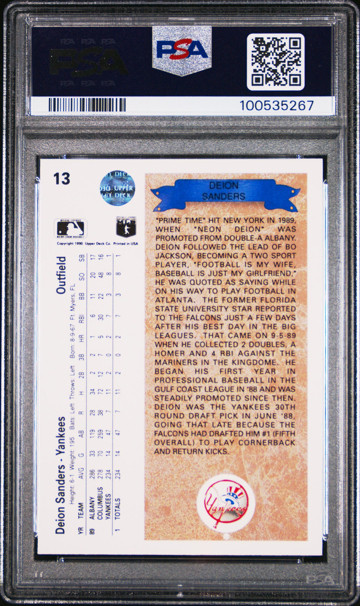 1990 Upper Deck Star Rookie Deion Sanders 10 PSA #13