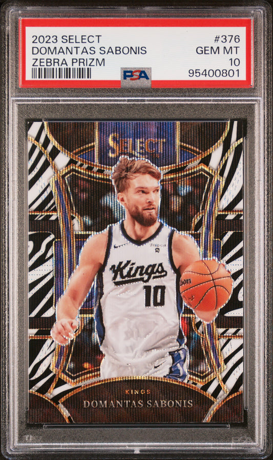 2023 Panini Select Zebra Prizm Domantas Sabonis 10 PSA #376