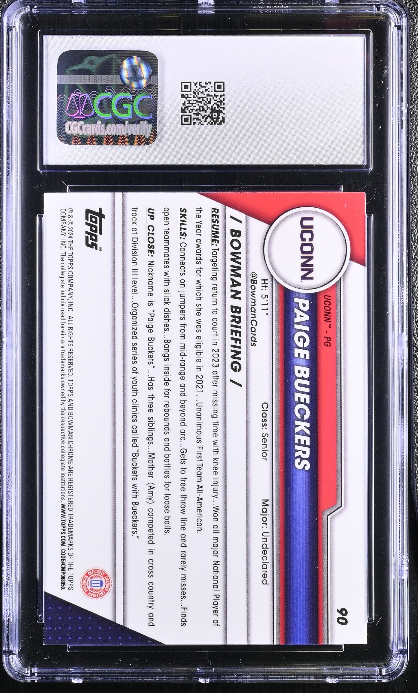 2023-24 University Chrome Paige Bueckers 8 CGC #90