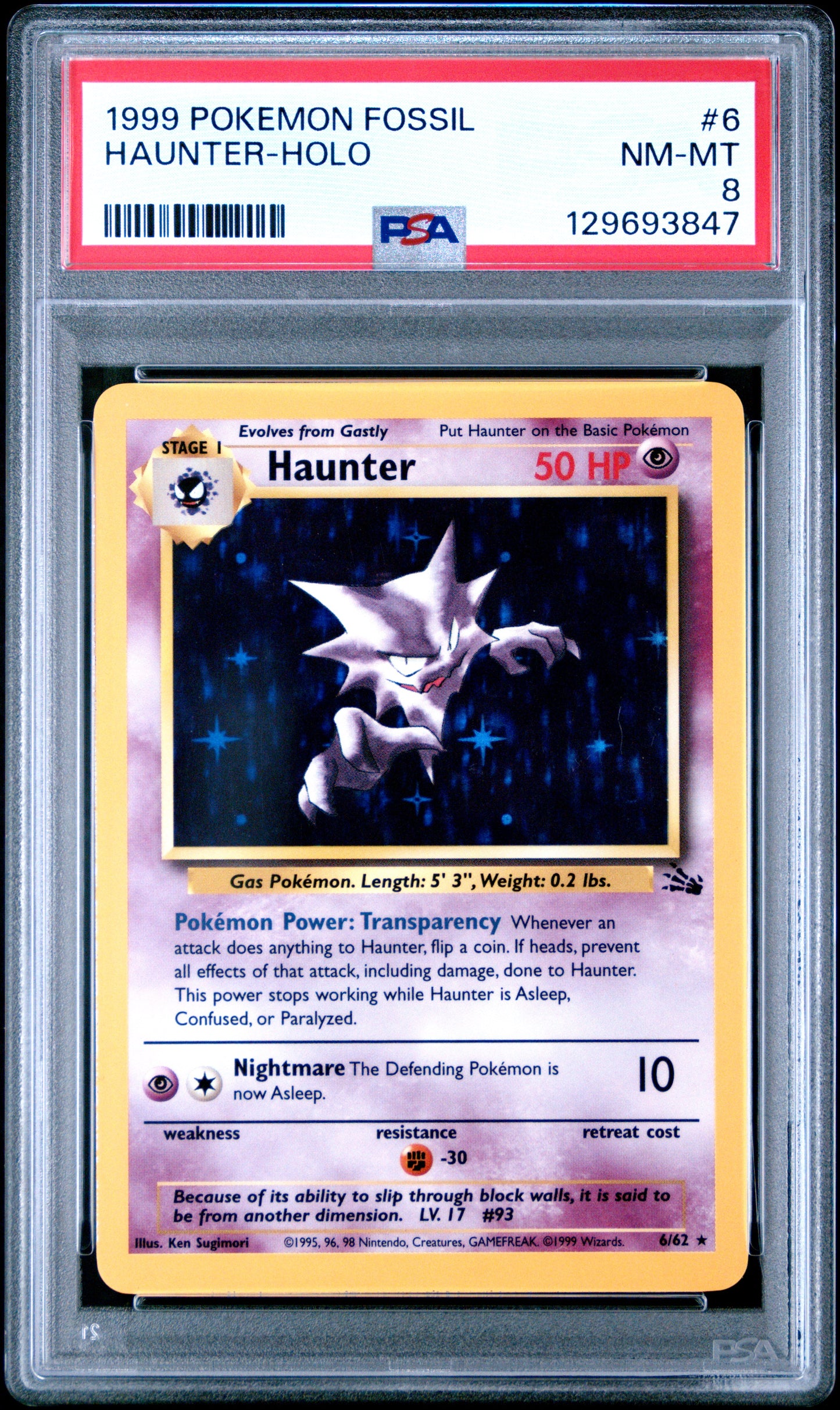1999 Pokemon Fossil Haunter-Holo 8 PSA #6