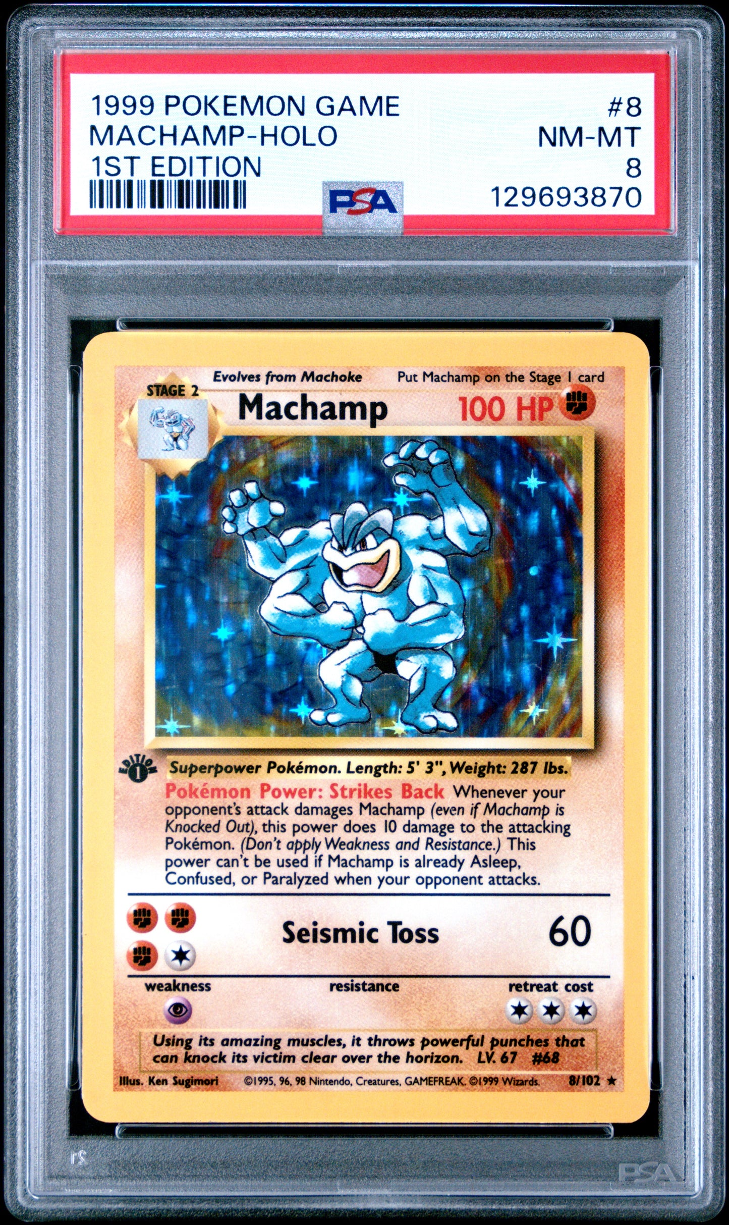 1999 Pokemon Game 1st Edition Machamp-Holo 8 PSA #8