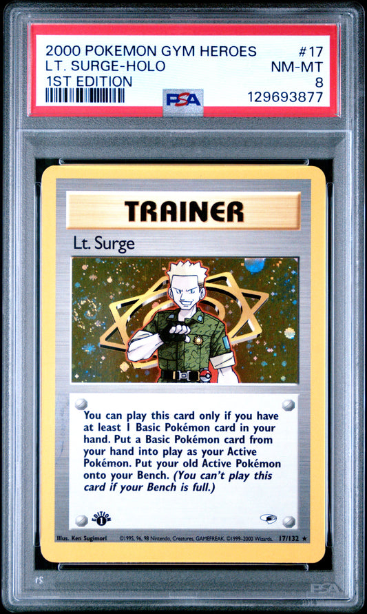 2000 Pokemon Gym Heroes 1st Edition Lt. Surge-Holo 8 PSA #17