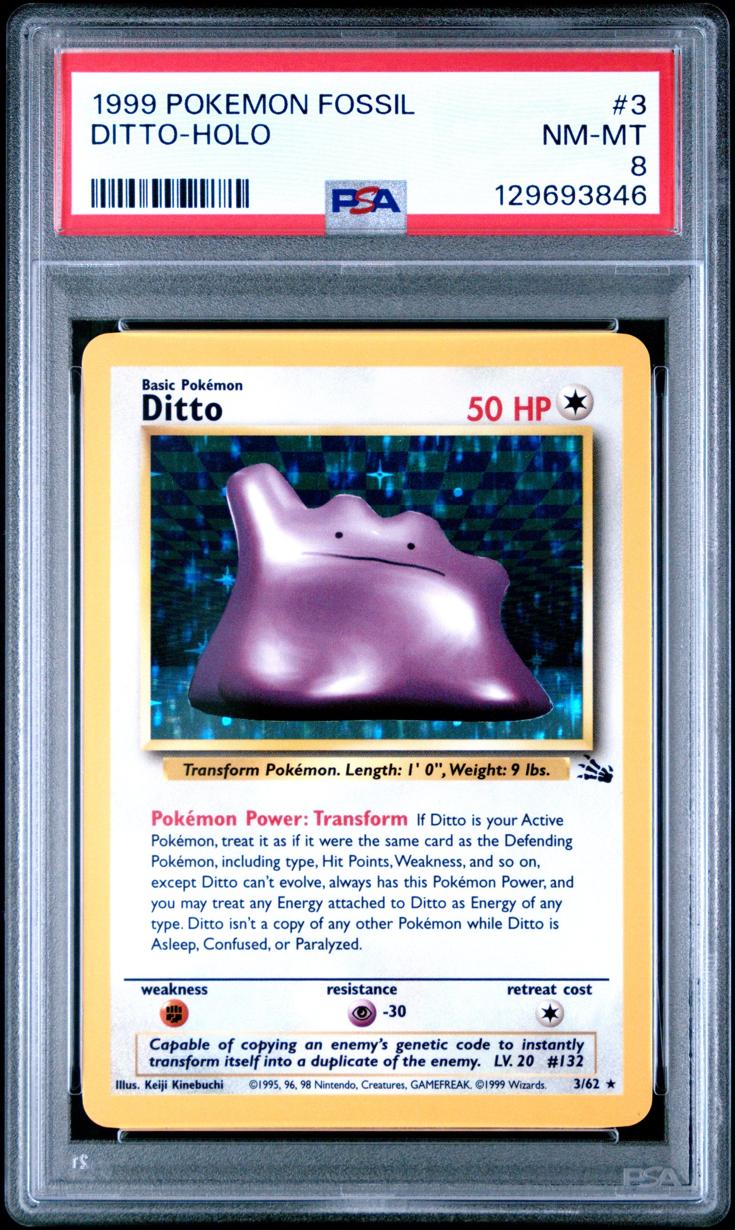 1999 Pokemon Fossil Ditto-Holo 8 PSA #3