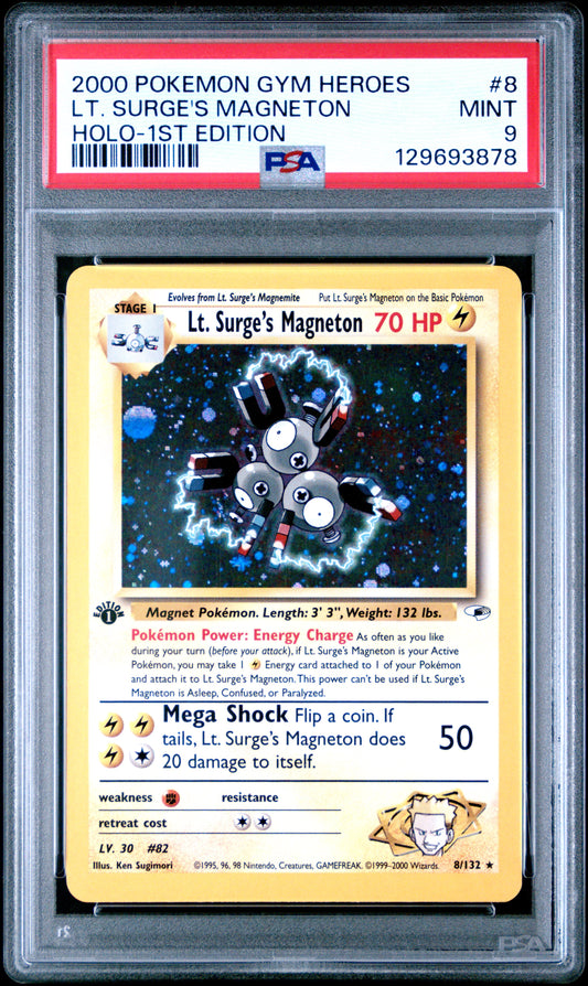 2000 Pokemon Gym Heroes Holo-1st Edition Lt. Surge'S Magneton 9 PSA #8