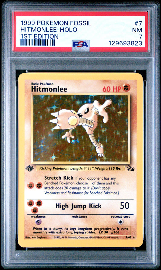 1999 Pokemon Fossil 1st Edition Hitmonlee-Holo 7 PSA #7