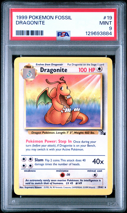 1999 Pokemon Fossil Dragonite 9 PSA #19
