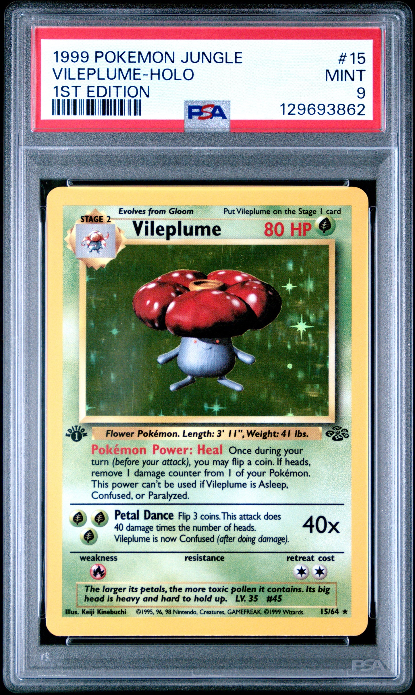 1999 Pokemon Jungle 1st Edition Vileplume-Holo 9 PSA #15