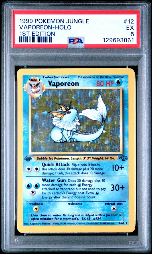 1999 Pokemon Jungle 1st Edition Vaporeon-Holo 5 PSA #12