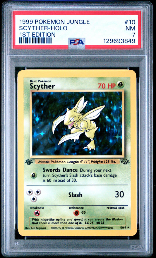 1999 Pokemon Jungle 1st Edition Scyther-Holo 7 PSA #10