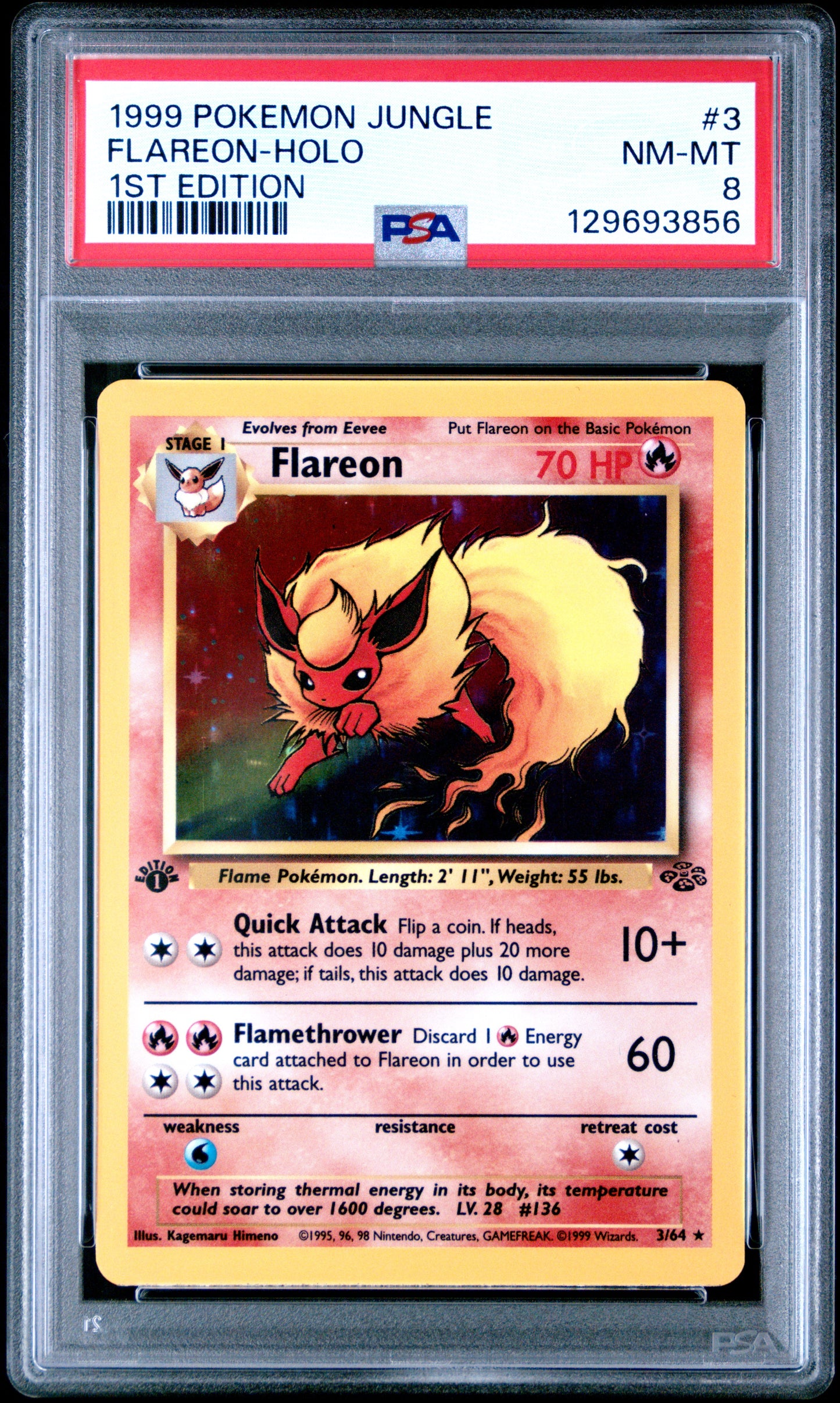 1999 Pokemon Jungle 1st Edition Flareon-Holo 8 PSA #3