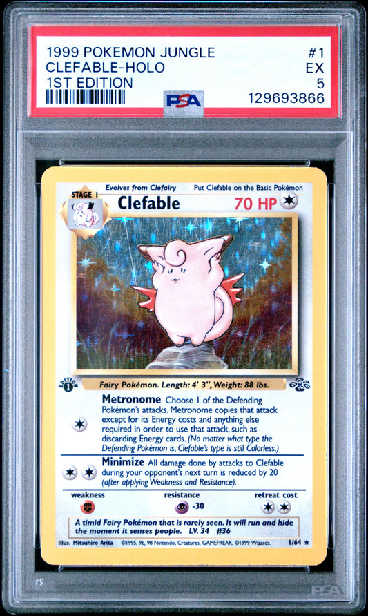 1999 Pokemon Jungle 1st Edition Clefable-Holo 5 PSA #1