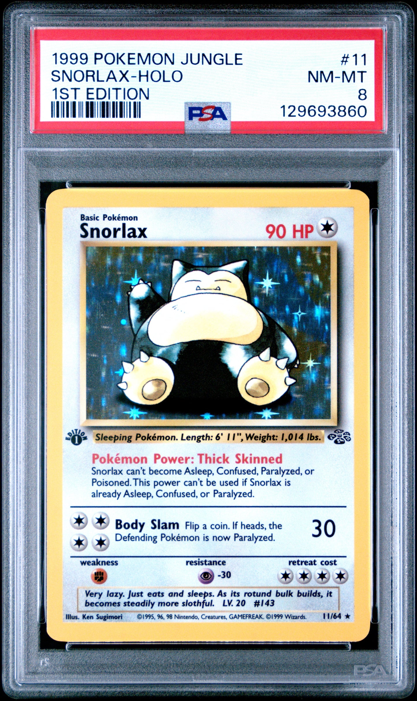 1999 Pokemon Jungle 1st Edition Snorlax-Holo 8 PSA #11
