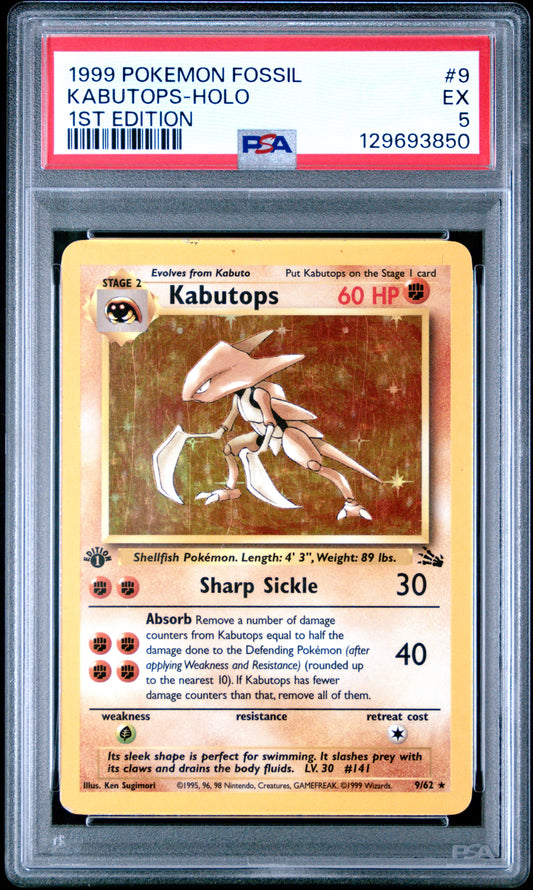 1999 Pokemon Fossil 1st Edition Kabutops-Holo 5 PSA #9