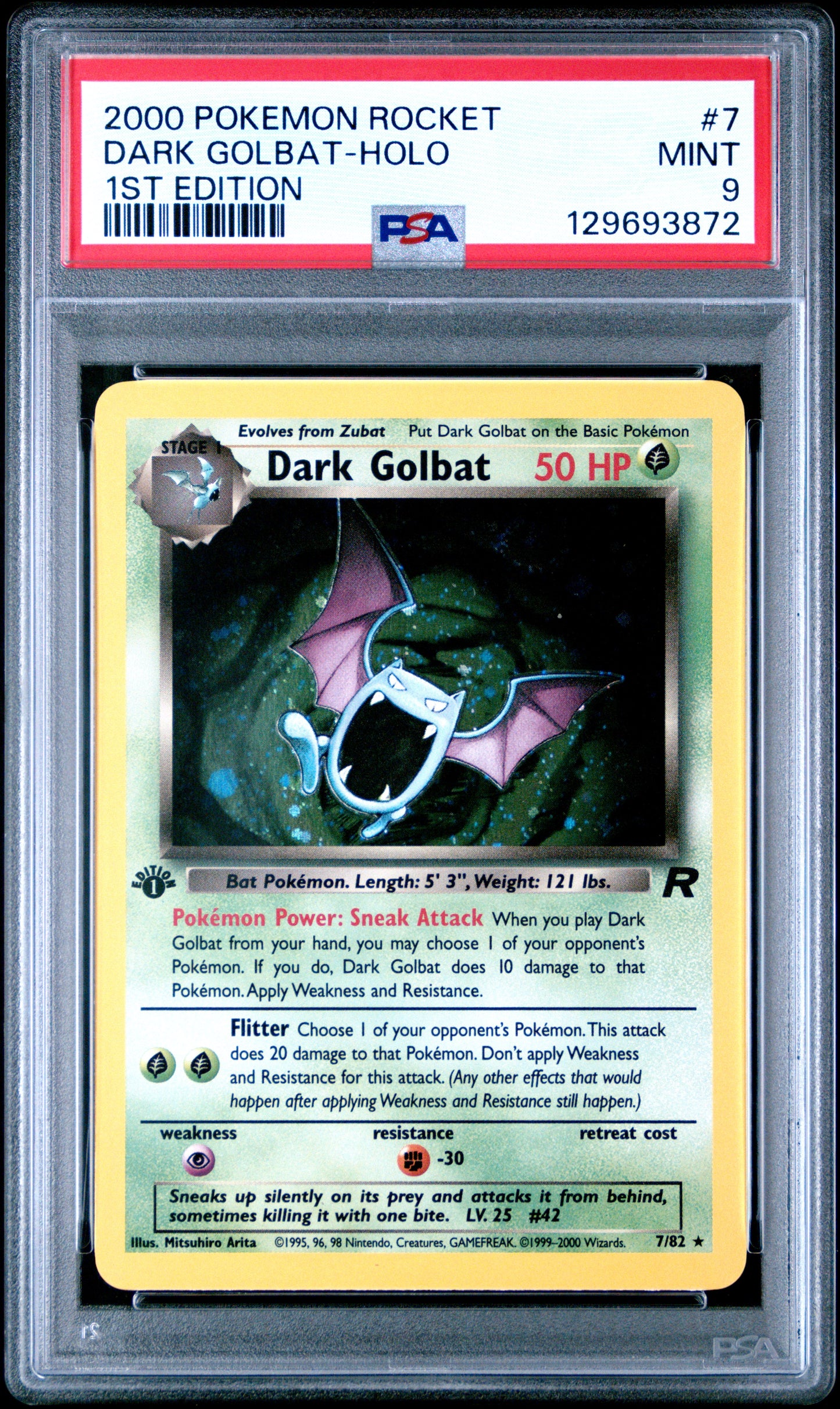 2000 Pokemon Rocket 1st Edition Dark Golbat-Holo 9 PSA #7