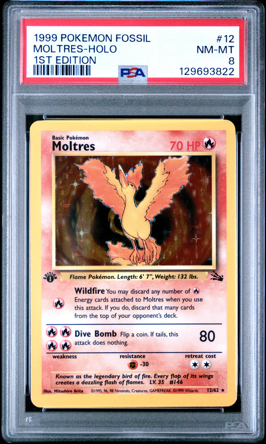 1999 Pokemon Fossil 1st Edition Moltres-Holo 8 PSA #12