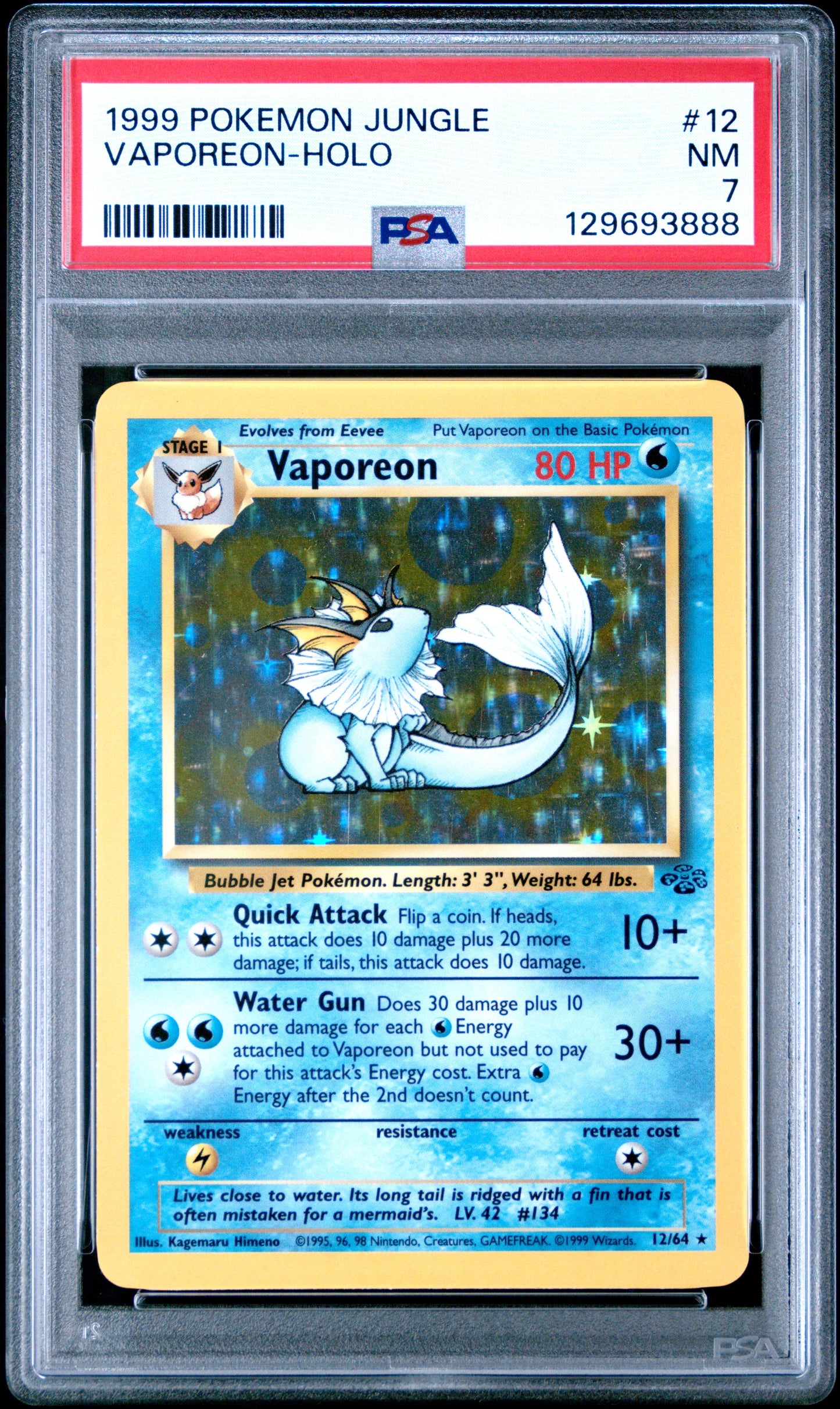 1999 Pokemon Jungle Vaporeon-Holo 7 PSA #12
