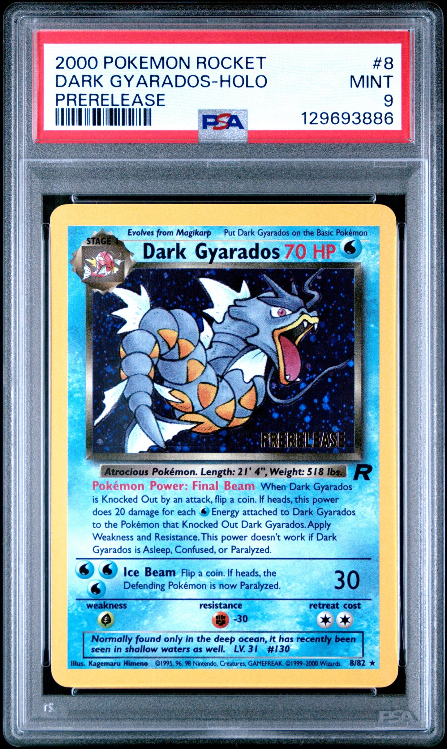 2000 Pokemon Rocket Prerelease Dark Gyarados-Holo 9 PSA #8