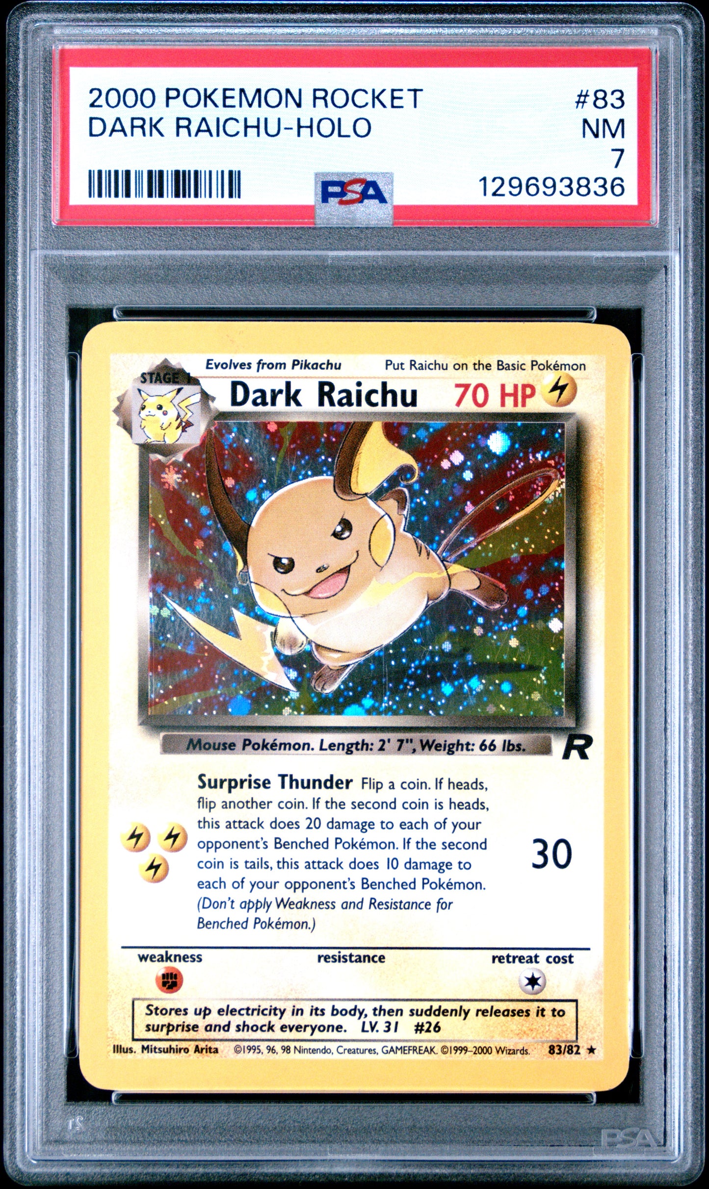 2000 Pokemon Rocket Dark Raichu-Holo 7 PSA #83