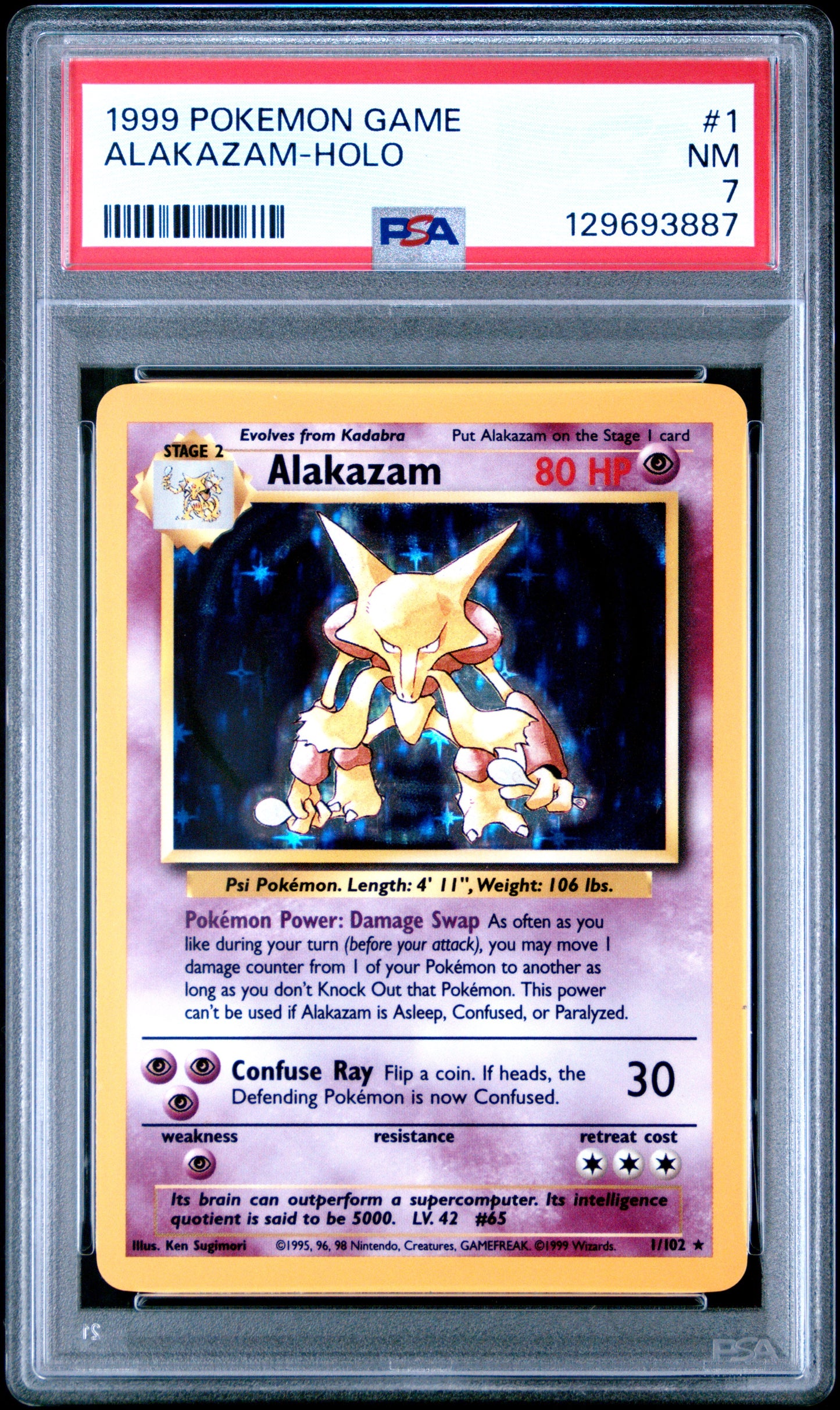 1999 Pokemon Game Alakazam-Holo 7 PSA #1