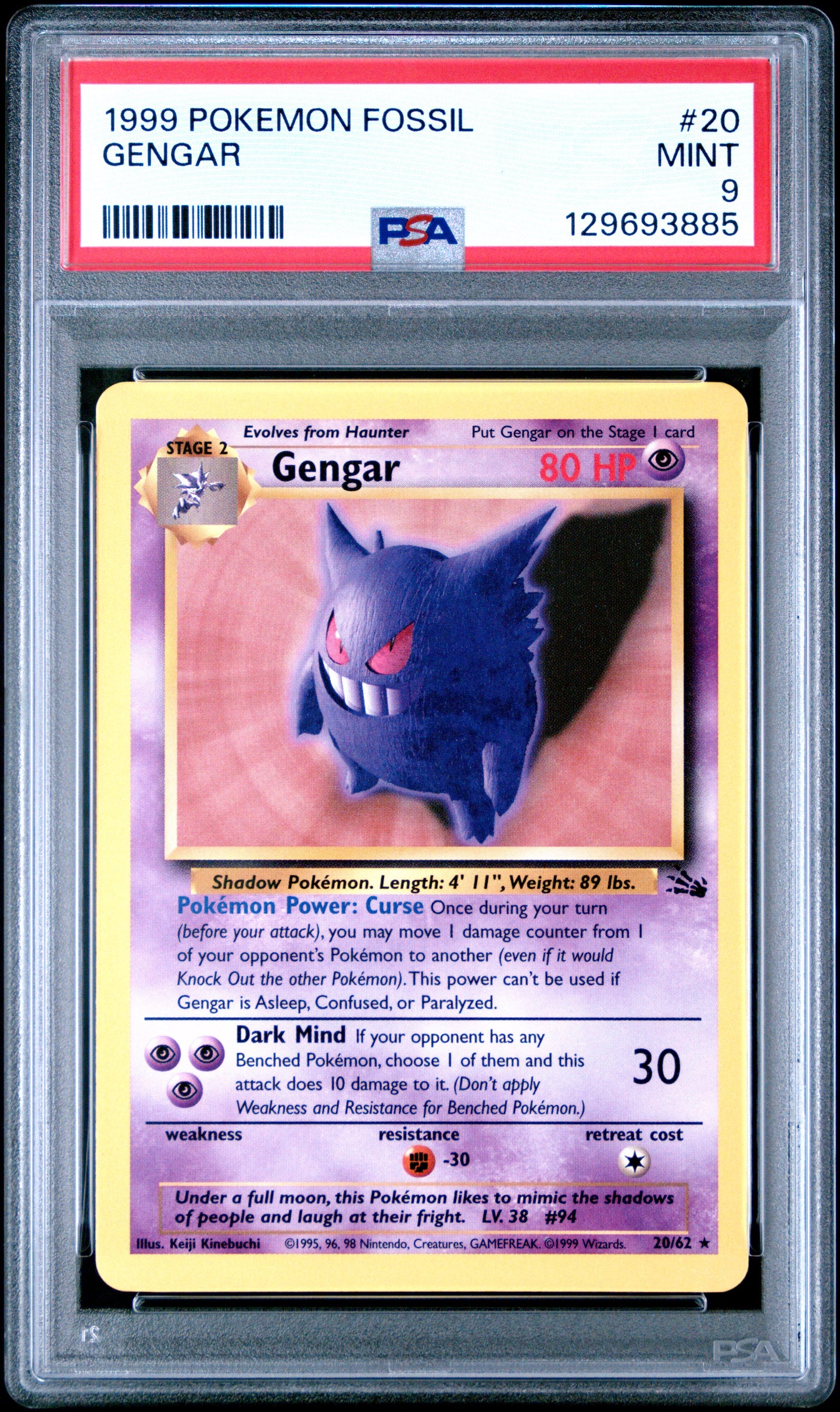 1999 Pokemon Fossil Gengar 9 PSA #20