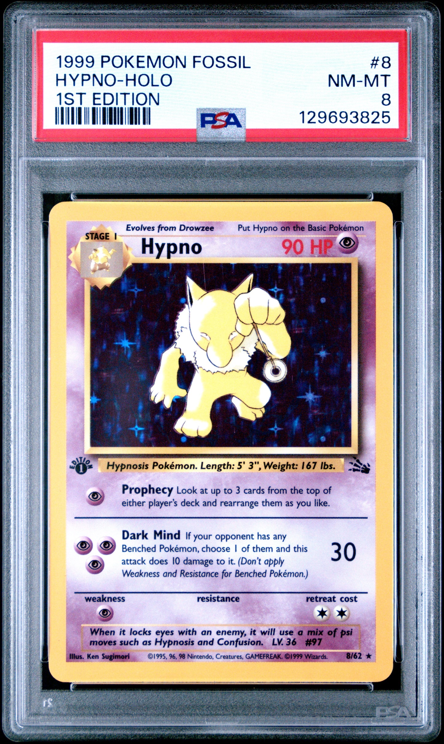 1999 Pokemon Fossil 1st Edition Hypno-Holo 8 PSA #8