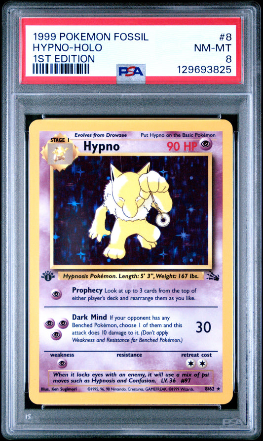 1999 Pokemon Fossil 1st Edition Hypno-Holo 8 PSA #8