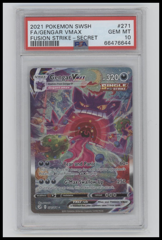 2021 Pokemon Sword & Shield Fusion Strike-Secret Fa/Gengar Vmax 10 PSA #271