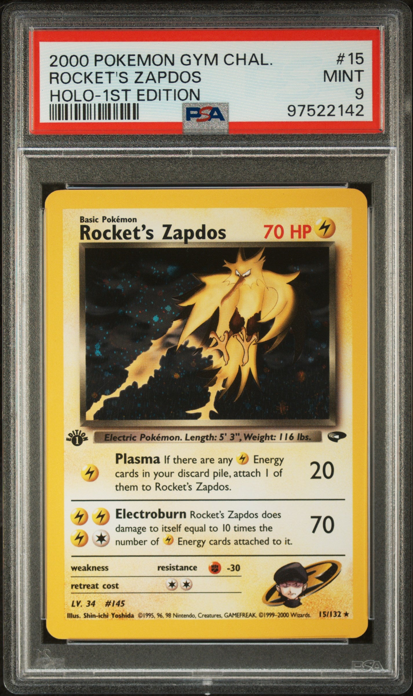 2000 Pokemon Gym Challenge Holo-1st Edition Rocket'S Zapdos 9 PSA #15