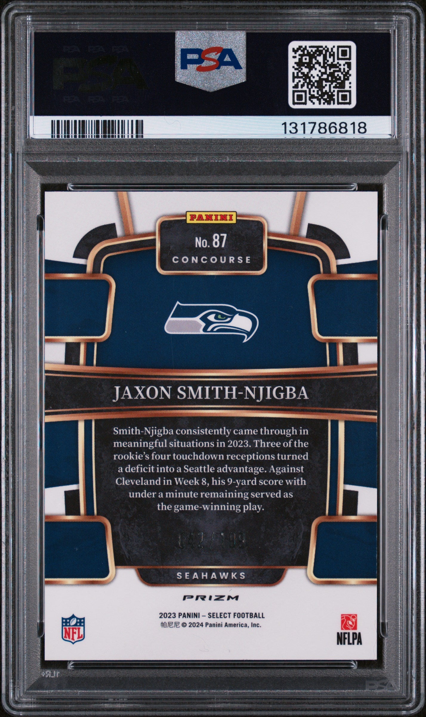 2023 Panini Select Blue Prizm Jaxon Smith-Njigba 9 PSA #87