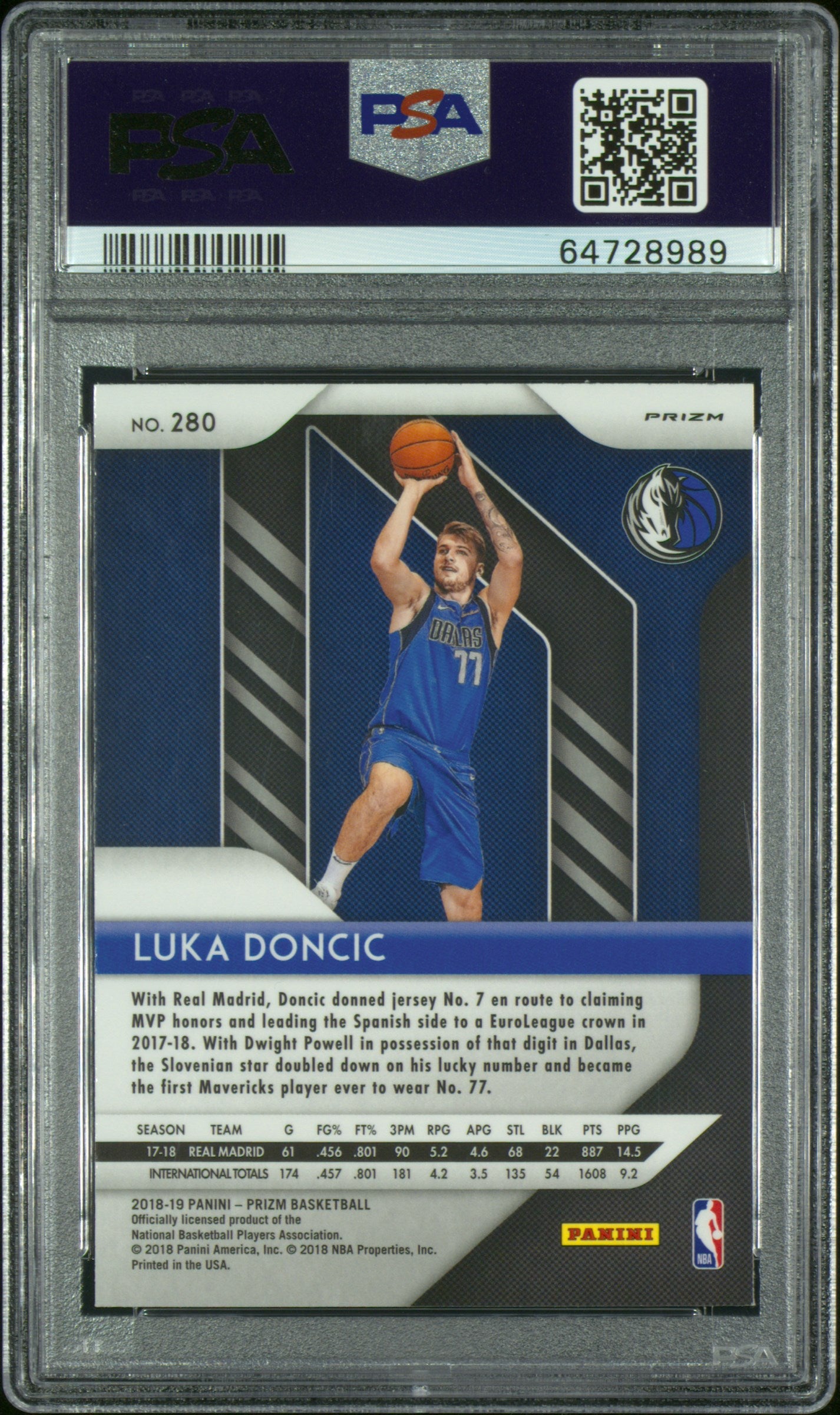 2018 Panini Prizm Red/White/Blue Prizm Luka Doncic 9 PSA #280