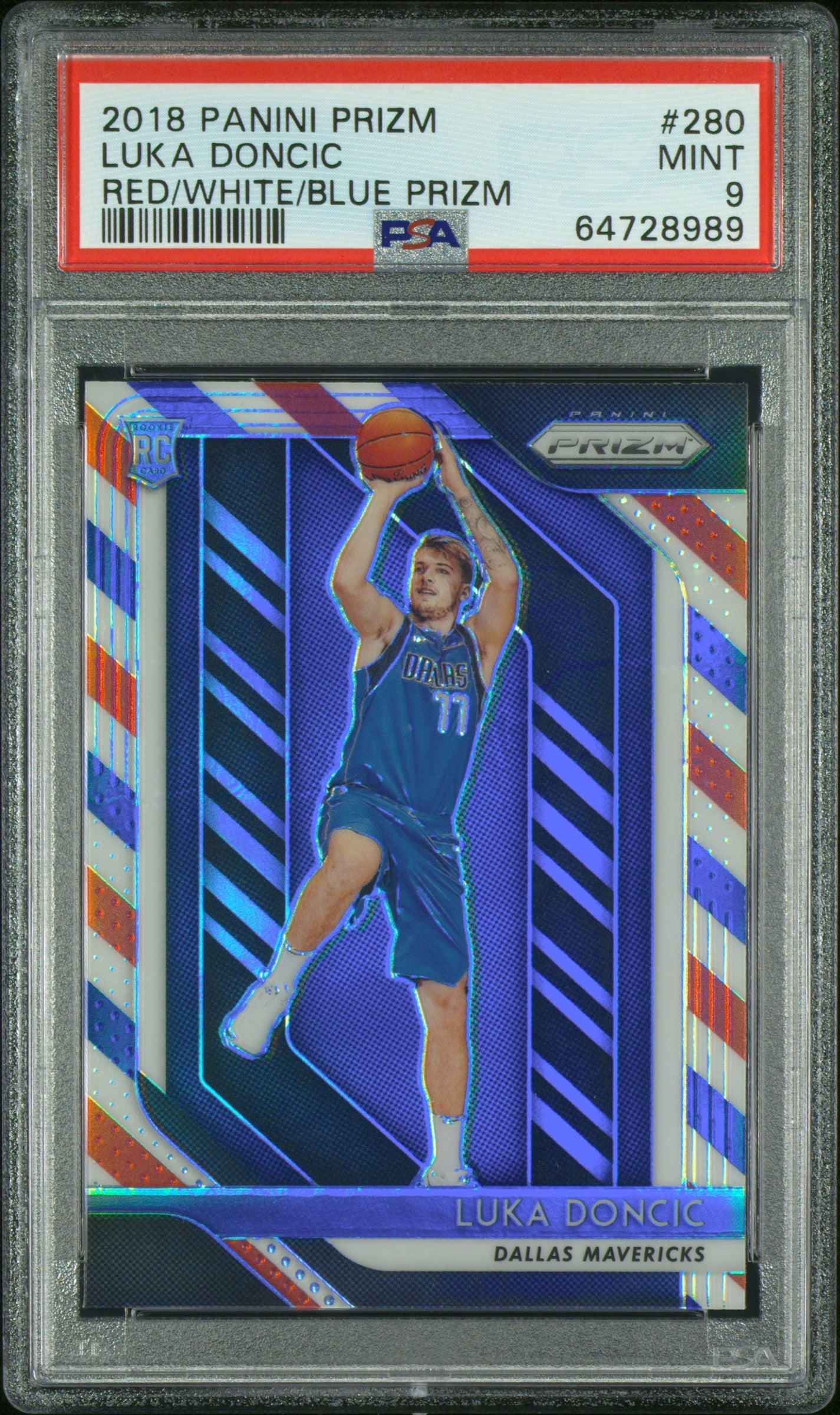 2018 Panini Prizm Red/White/Blue Prizm Luka Doncic 9 PSA #280