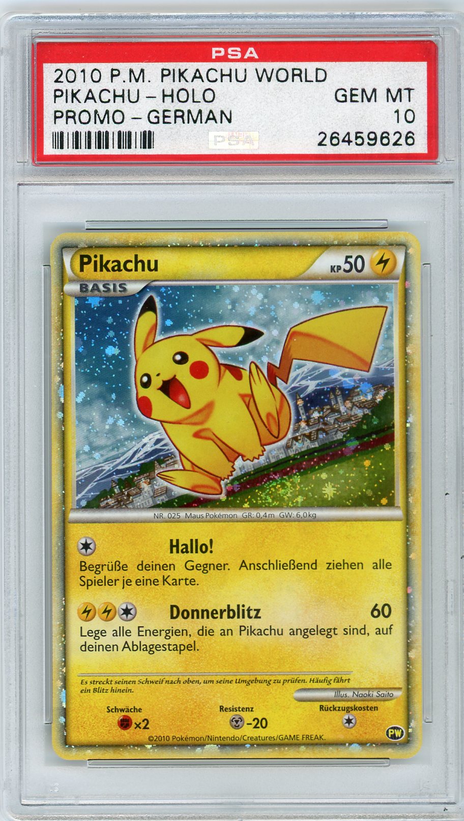2010 Pokemon World Collection Promo-German Pikachu-Holo 10 PSA #