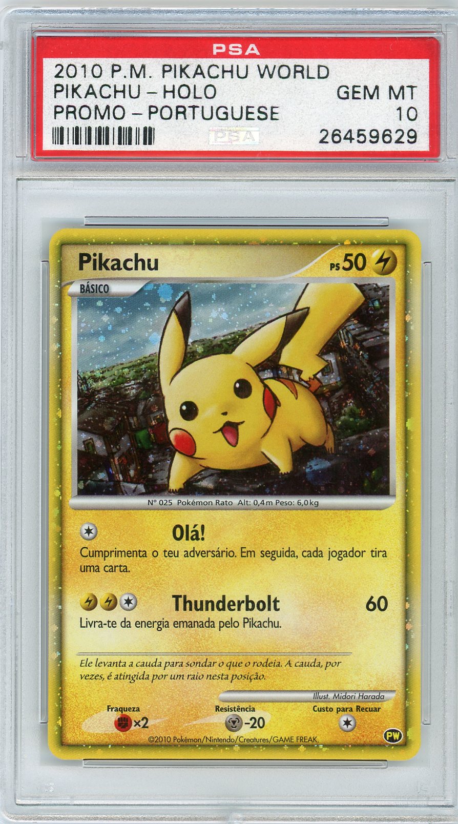 2010 Pokemon World Collection Promo-Portuguese Pikachu-Holo 10 PSA #